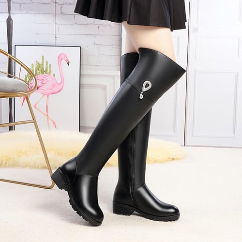 Thigh high clearance genuine leather boots