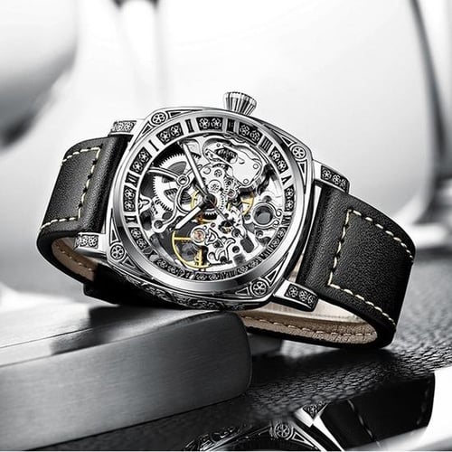 Men s Mechanical Watch Luminous Waterproof Multifunctional Carved