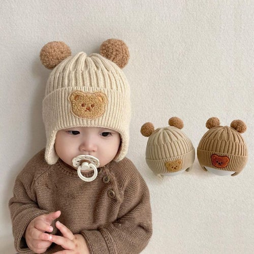New Cute Bear Baby Hat Winter Autumn Warm Knitting Beanies Toddler