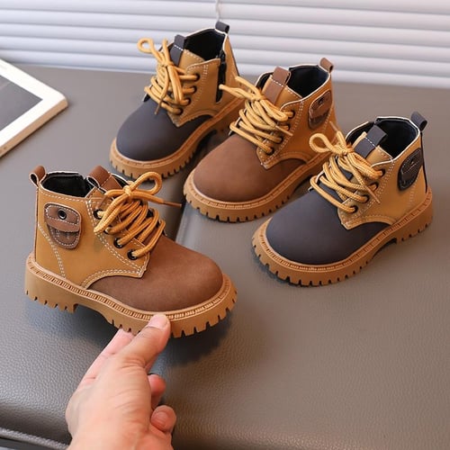 Kids Autumn Winter British Style Leather Boots Children Non slip