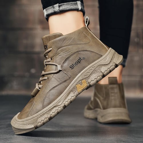 High Top Boots Men Leather Shoes Fashion Motorcycle Ankle Boots