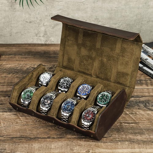 Handmade Genuine Leather 8 Slots Watch Case Unisex Watch Box