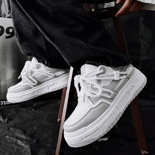 Mens white discount platform trainers