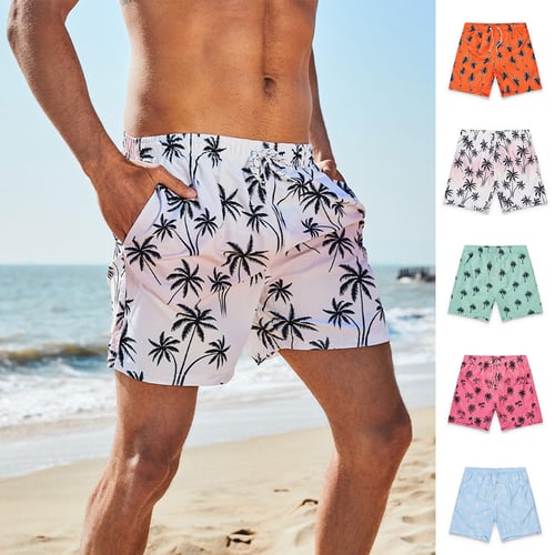 Qunide Men s Beach Casual Beach Pants Printed Waterproof Five