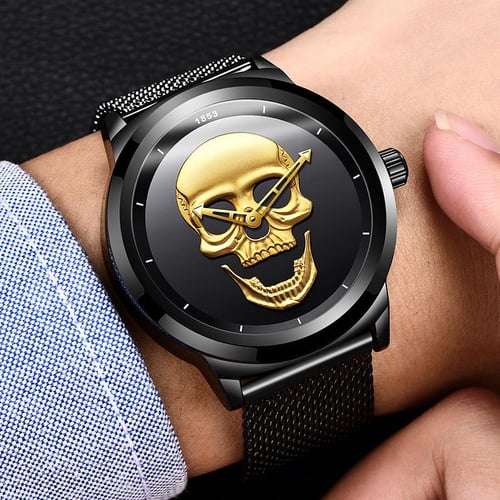 Cool Punk 3D Skull Men s Watch LIGE Brand Luxury Steel Quartz