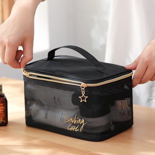 Portable Mesh Ladies Cosmetic Bag Makeup Case Women Travel Zipper