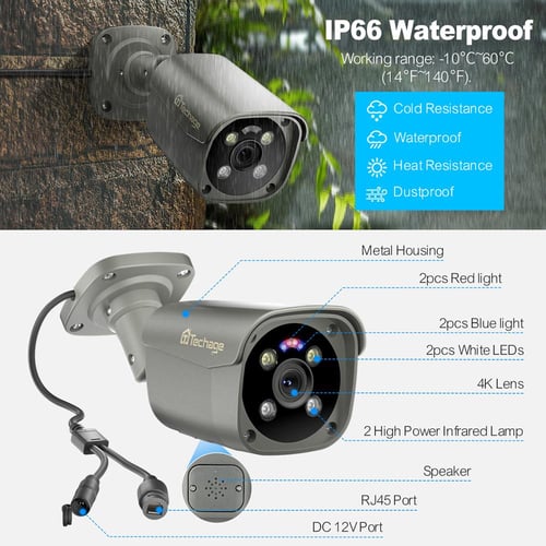 Techage H.265 Ultra HD 4K POE Camera Outdoor 8MP IP Camera Face