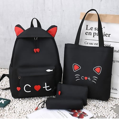 4 piece set Schoolbags For Teenage Girls Cute Print Women Backpack