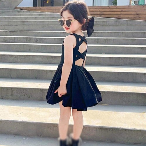 Young Girls Elegant Goth Dresss Black Sleeveless Tutu Dress