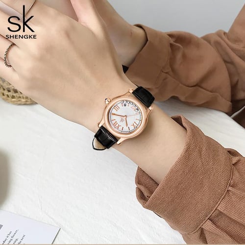 Shengke New Quality Leather Watch For Women Japanese Quartz