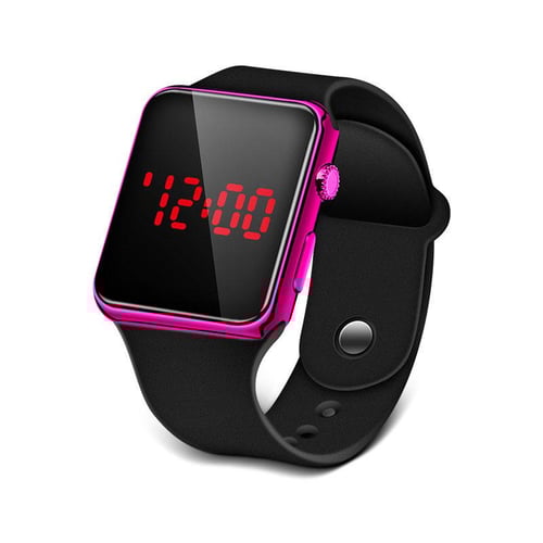 New square mirror face silicone band digital watch red led watches metal frame wristwatch sport clock new arrivals