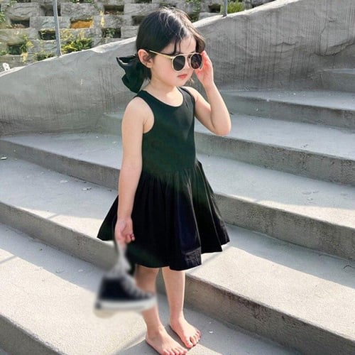 Young Girls Elegant Goth Dresss Black Sleeveless Tutu Dress