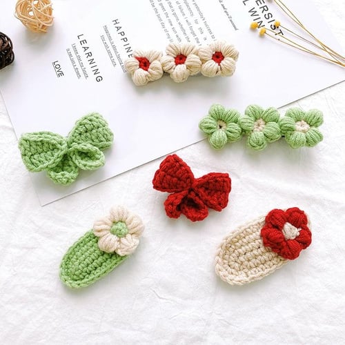 Baby Hairpins Kids Flower Bow Baby Hair Clips Hand knitted Wool