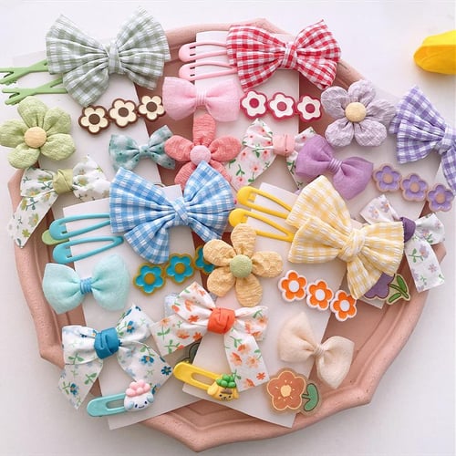 8 9pcs set Cute Korean Haipins for Baby Girls Big Lattice Bow Floral Kawaii Cartoon Princess Hair Clip Baby Girl Hair Accessories buy 8 9pcs set