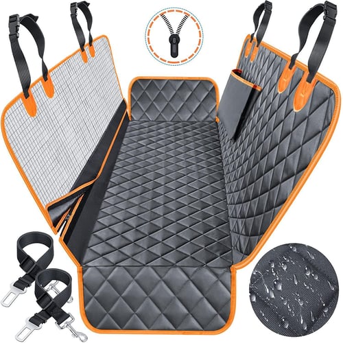Dog car seat cover view mesh waterproof pet carrier car rear back sales seat mat hammock cushion protector with zipper and pockets