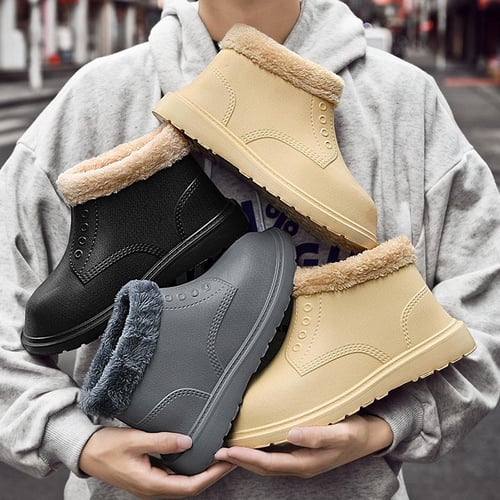Winter PU Leather Men s Boots Fur Warm Ankle Boots Working Men