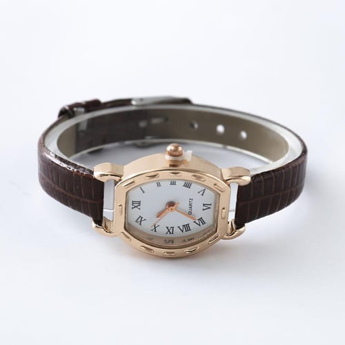 Vintage Simple Women Quartz Watches Clock Retro Fashion Solid Color Faux Leather Thin Band Belt Strap Wrist Watch buy Vintage Simple Women Quartz