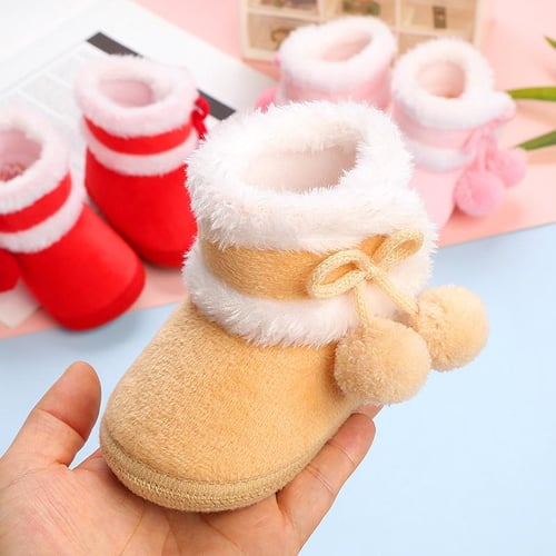 Newborn Baby Girls Boys Soft Booties Solid Pompom Snow Boots