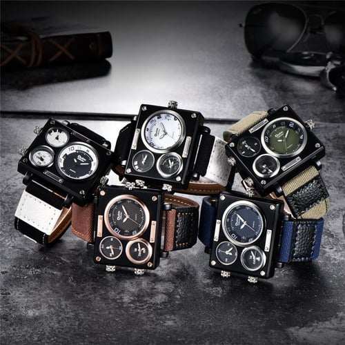 Men s Military Style Three Time Zone Quartz Wristwatch for Outdoor