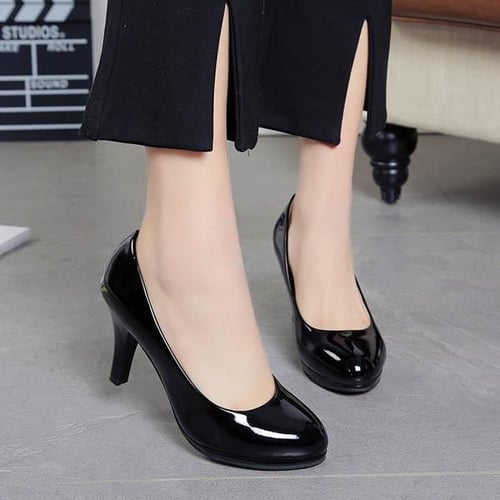 Fashion Women s Leather Round Head Elegant Business Attire Low