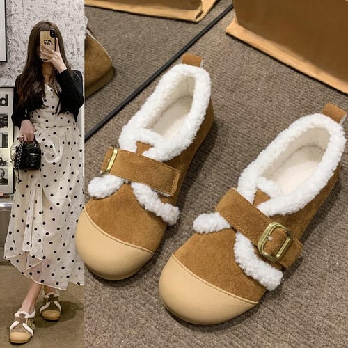 Women s Winter Faux Fur Lined Loafer Shoes Outdoor Indoor Non slip