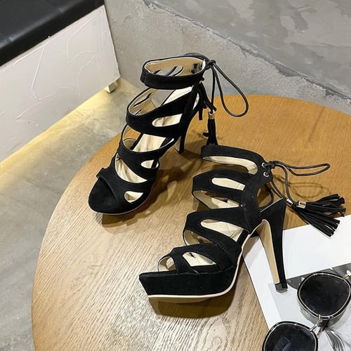 Lace up hot sale tassel heels