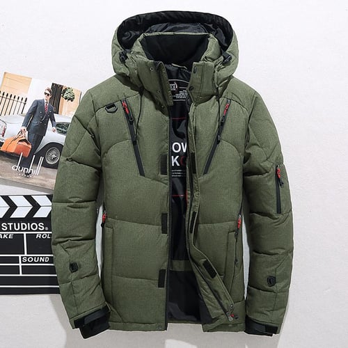 Men s White Duck Down Jacket Warm Hooded Thick Puffer Jacket Coat