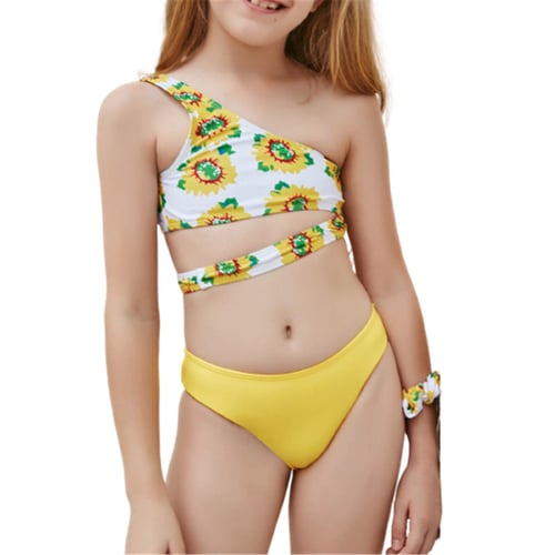 Girl Cute Off Shoulder SunFlower Print Bikini Two Piece Swimsuit