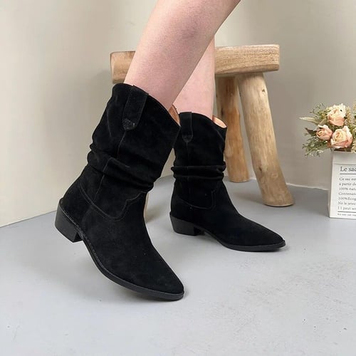Genuine leather mid calf boots online