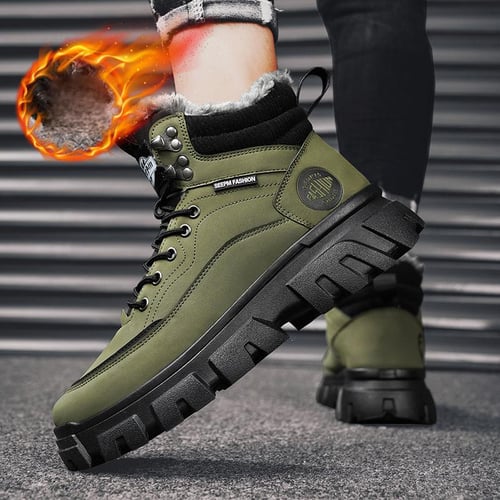 Men s Winter Fur Lined High Top Hiking Sneakers Outdoor Slip On