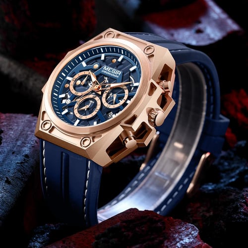 MEGIR Rose Gold Stainless Steel Case Luxury Sports Men Watches