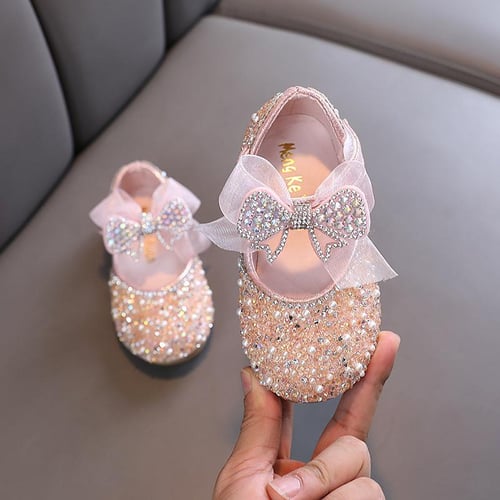 New Children s Sequined Leather Shoes Girls Princess Rhinestone