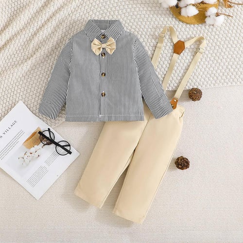 Baby Boys Gentleman Outfit Set Bowtie Shirts Top Suspender Pants