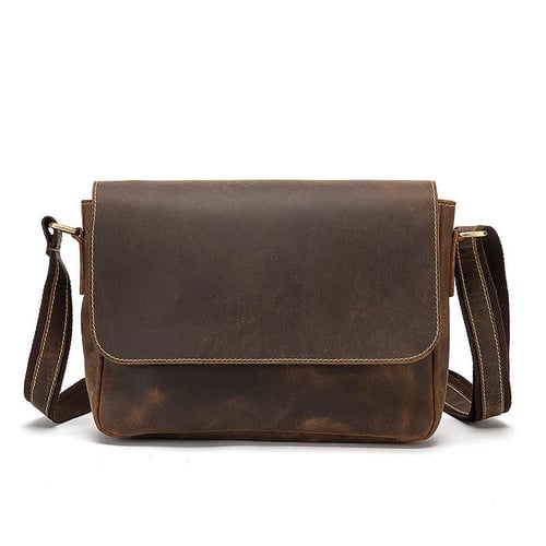 Crazy Horse Leather Retro Travel Mochila Over Shoulder Tablet Book