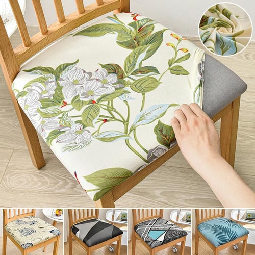 Printed Stretch Seat Cushion Cover Floral Pattern Elastic Chair