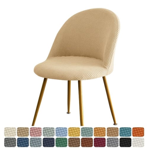 Solid Low Back Chair Cover Polar Fleece Elastic Short Back Dining Chair