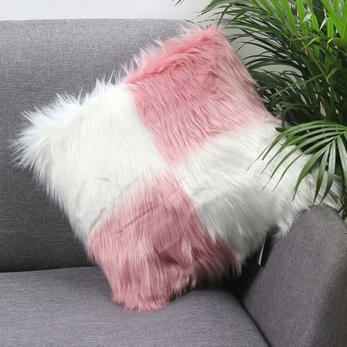 Rayane s Beautiful Home Faux Fur Squared White Pink Pillow