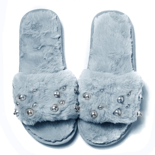 Women s Comfy Soft Plush House Slide Slippers with Pearls for