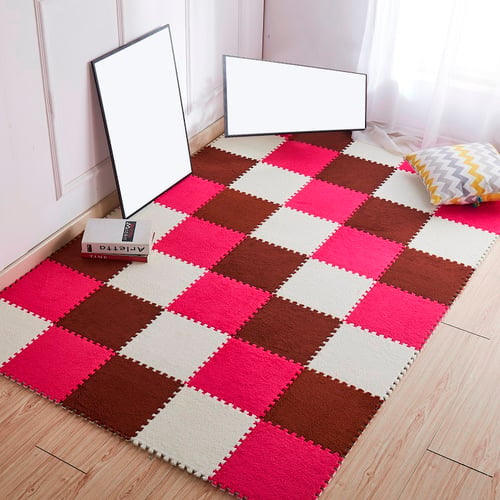 30*30cm DIY Foam Puzzle Mat EVA Foam Plush Shaggy Carpet Velvet Play Floor Tiles 