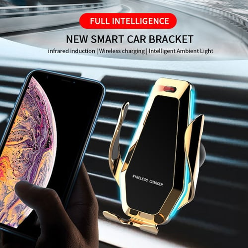 Multi Angle Rotation Gold Wireless Charging Car Phone Holder Smart Sensor Automatic Clamping 10 W 