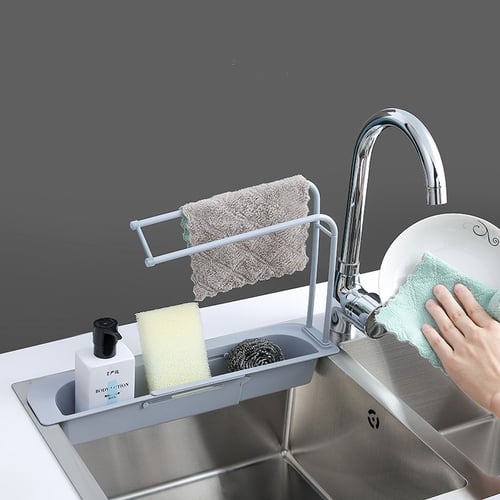Telescopic Sink Shelf Soap Sponge Drain Rack Storage Basket Faucet Holder 