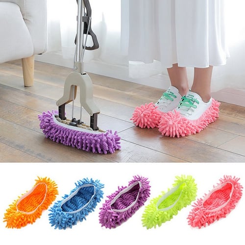 1 Pair of Thick Lazy Stripes Cleaning Slippers Chenille Detachable Mop Soles