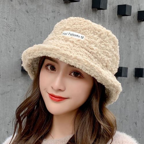 New Fashion Autumn Winter All-Match Bucket Hat Lamb Wool Fisherman Hat Solid Color Hat Accessories Vintage Lamb Cap Lovely Plush Bucket - buy New Fashion Autumn Winter All-Match Plush Bucket