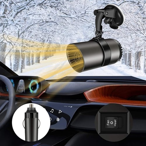 White 2 in 1 Heating/Natural Wind Mini Auto Car Heater Portable Rotatable Car Heater 12V 150W Fast Heating Car Windscreen Heater Fan Defogger Defroster Windshield Defroster 