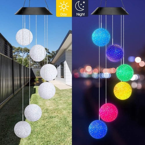 Hanging Wind Chimes Colour Changing Solar Powered LED Ball Lights Garden Outdoor 