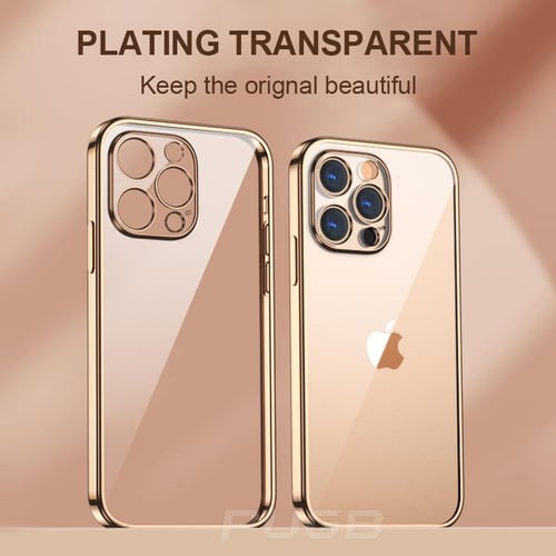 Luxucy Plating Square Transparent Phone Case For iPhone 15 14 13 11 12 Pro  Max XR X XS Max 8 7 15 Plus Silicone Cover funda 