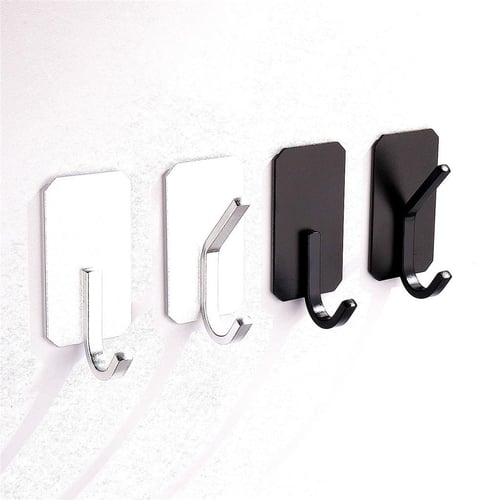 Adhesive Hooks, Black Stainless Steel Self Adhesive Hooks Heavy Duty  Waterproof Wall Hangers Without Nails Kitchen Bathroom Shower Sticky Wall  Hooks F