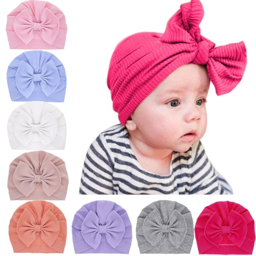 Cute Newborn Baby Infant Toddler Girl Comfy Bowknot Warm Beanie Hat  Hospital Cap