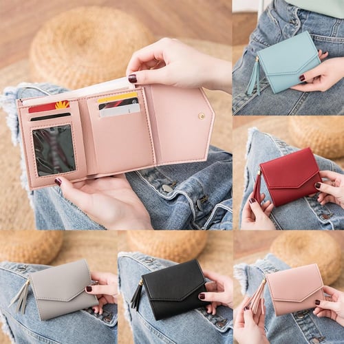 Blue Wallet Female Short 1 Korean Style Simple Female Student Small Wallet  Mini Multi-card Slot Folding Wallet