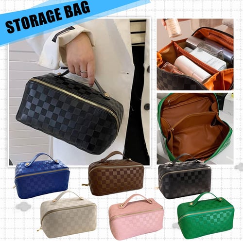 Pu Square Embossed Large Capacity Multifunctional Cosmetic Bag